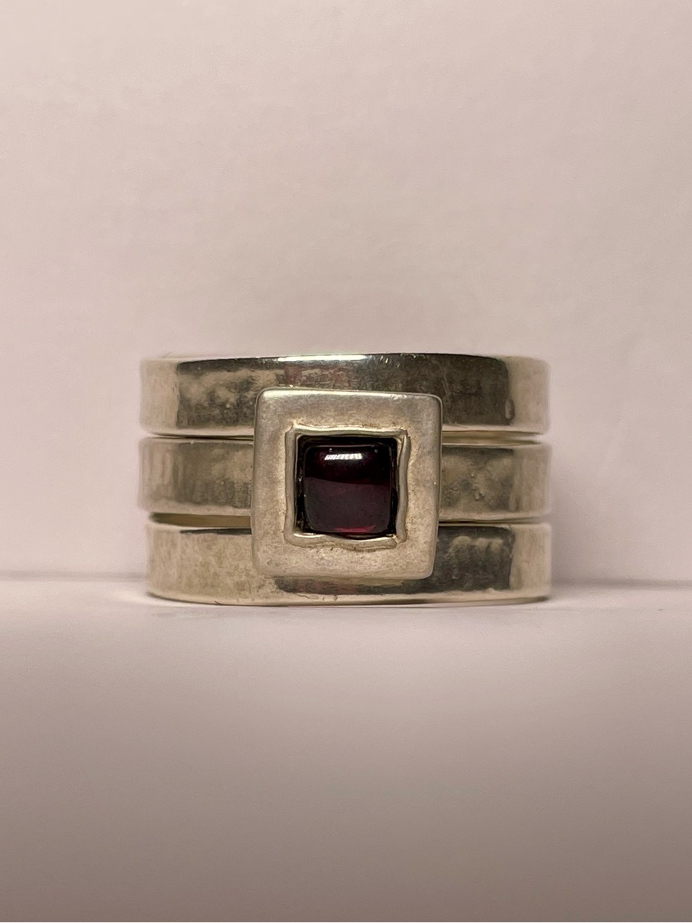 925 Stacked Band Garnet Ring